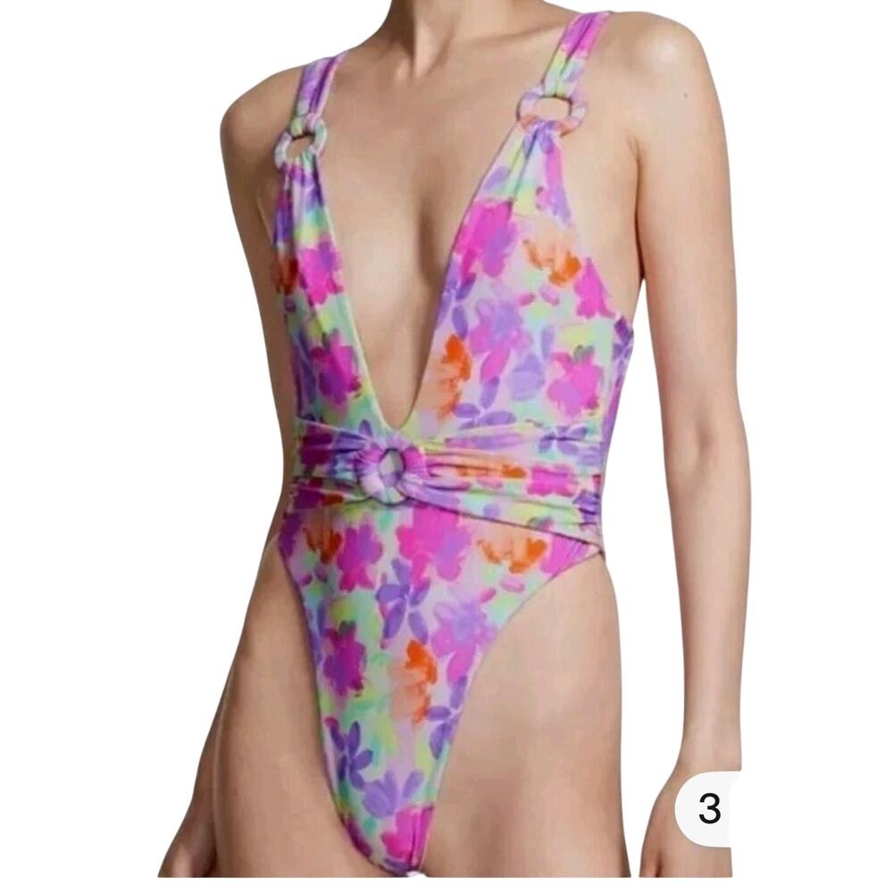 new For Love & Lemons Cydney plunge one piece swimsuit SW2 3424